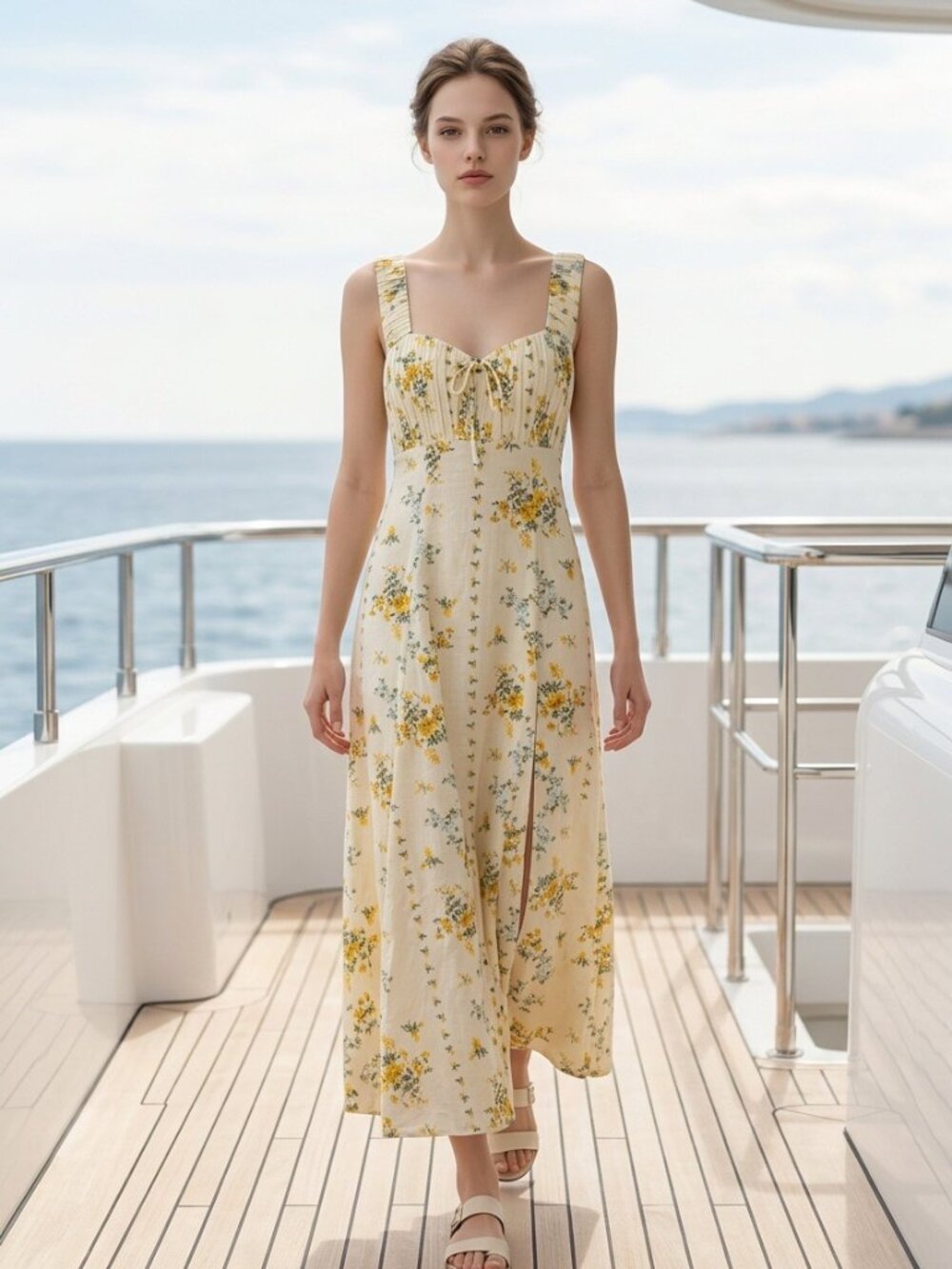 NWT Caroline Constas Floral Cotton Maxi Dress Size S Yellow Garden Party
